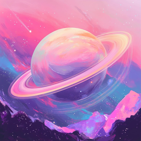 粉色紫色调环状星球