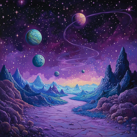 紫色星野蓝色星球绿色星光