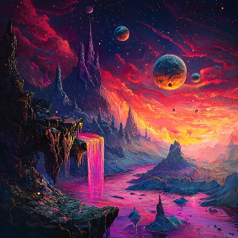 外星山峰熔岩河流奇异生物