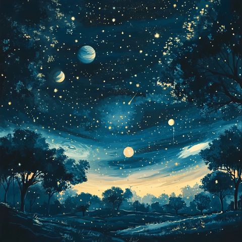 星空插画星球点缀