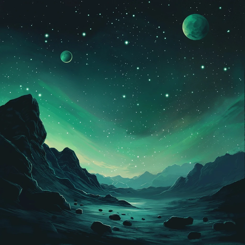 星夜行星与绿色极光