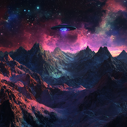 山脉夜空飞碟场景