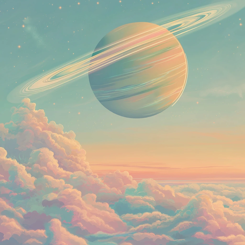 云端天空与土星插画