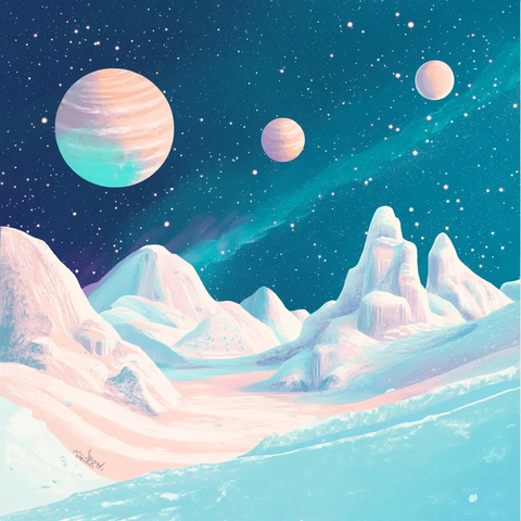 蓝色调星空插画