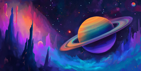彩色奇幻太空场景与土星