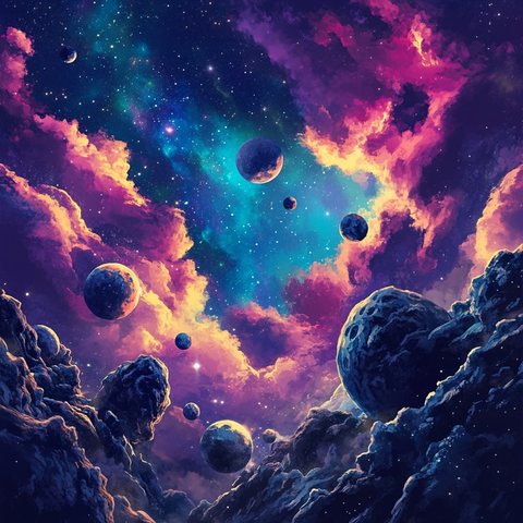 行星尘埃云与科幻图案