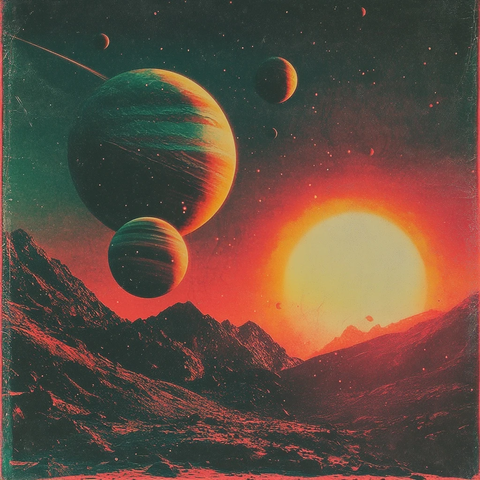 浮动星球科幻复古插画