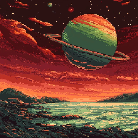 红绿气态巨行星像素艺术