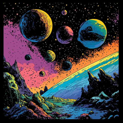 星球漫画风格太空场景