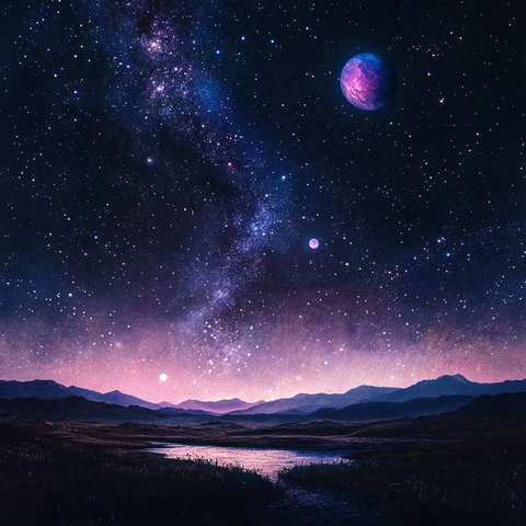 黑夜星空紫色粉色蓝色行星