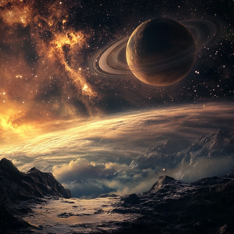 环状行星与卫星太空背景