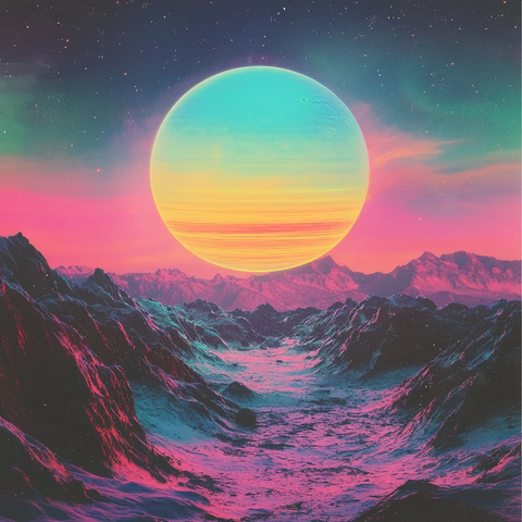 外太空蓝星日落场景