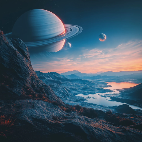 土星环与卫星自然景象