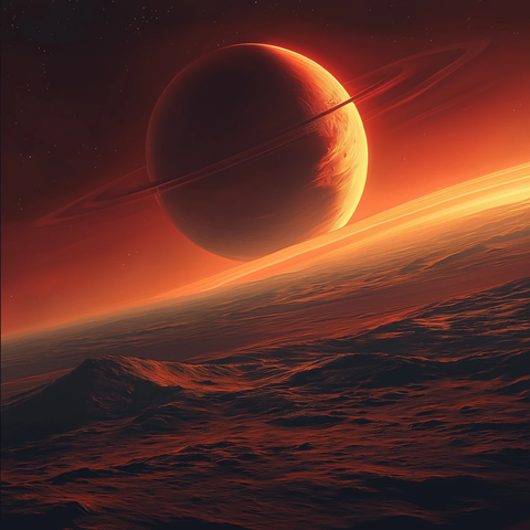 红色太阳与环形月亮