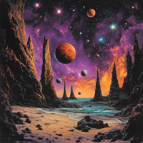 荒滩怪石远行星空