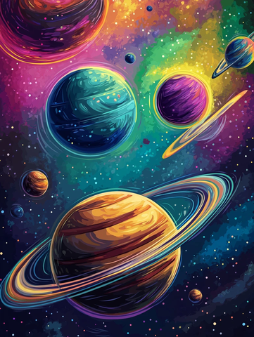 彩色行星太空漫画背景