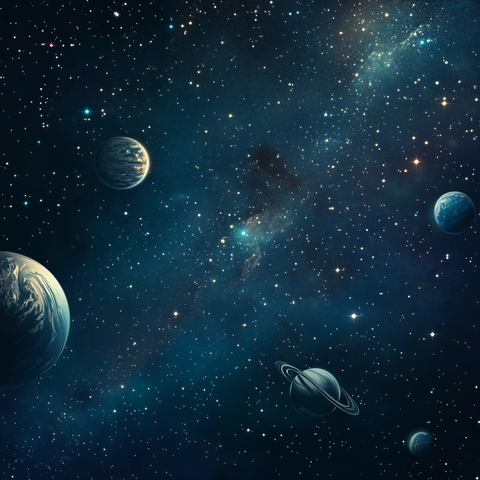 太空星系多行星俯视图