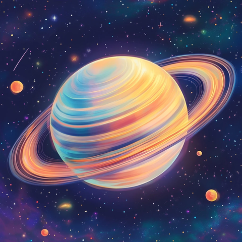 彩色卡通土星与趣味卫星