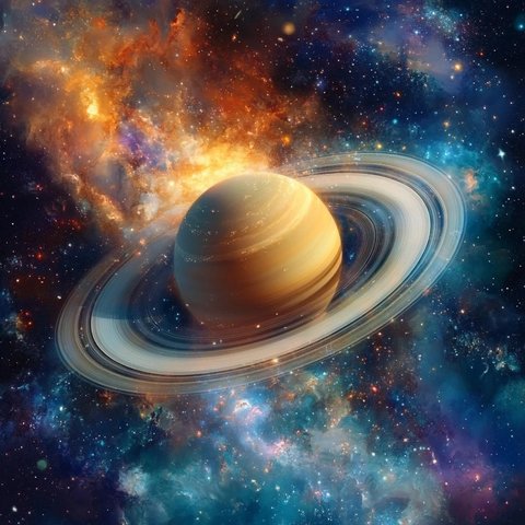 土星环与星云背景图