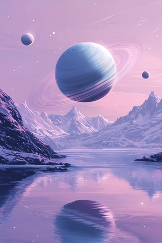 紫天浮环冰蓝星球映湖