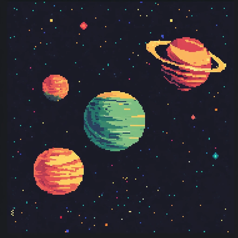 彩色像素星球二维艺术