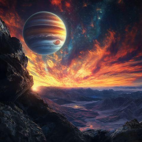 木星悬于外太空天际