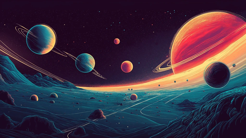 太阳系行星高对比线条插画