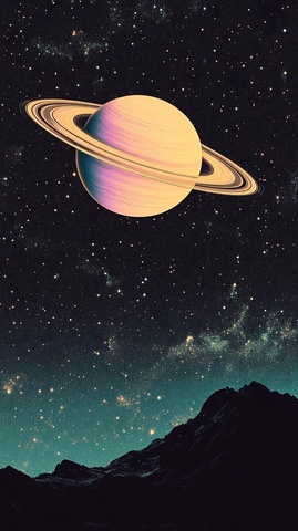 土星与满月星空图