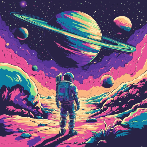 宇航员与星球太空场景