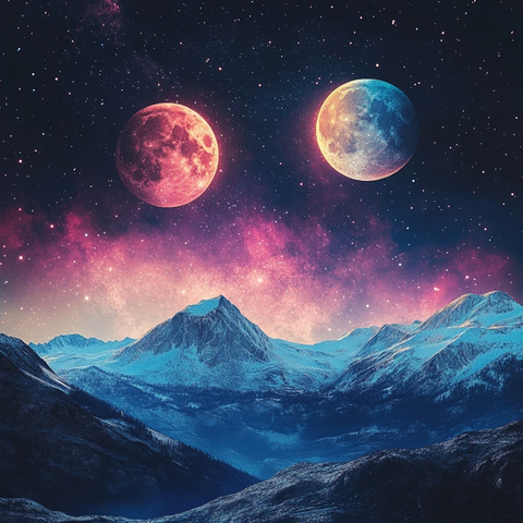 双色月亮映照山峰