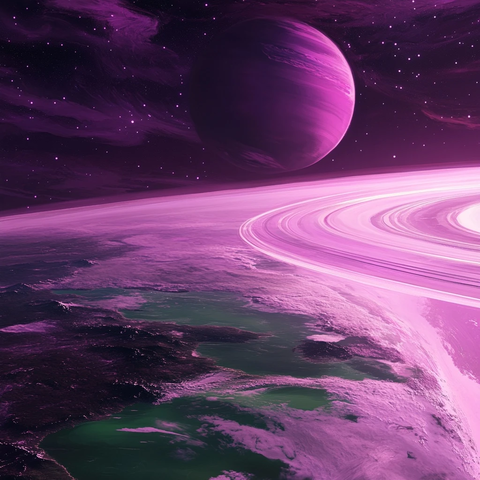 粉色星球与绿色水域环绕