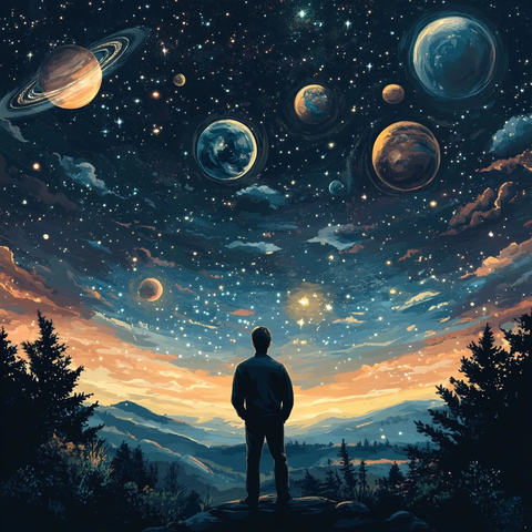 男子仰望星空宇宙