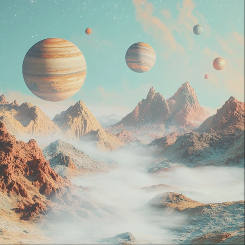 沙漠山脉多行星雾气