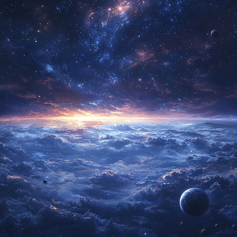 天空与地面融合的星球景象