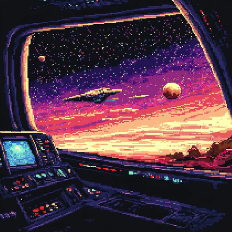 太空像素艺术星球光影