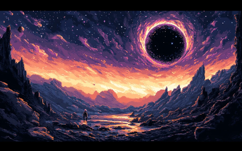 巨型黑洞星际像素艺术场景