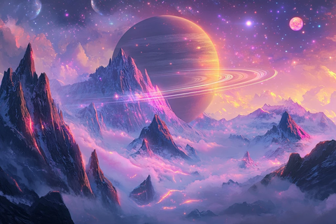 银河星云山脉环绕土星