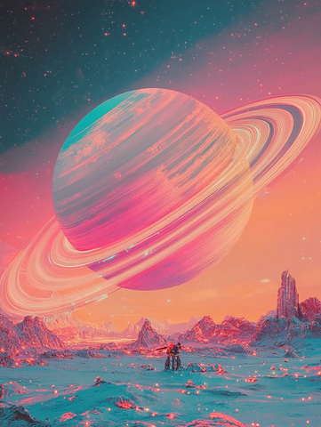 土星环与太空船内宇航员