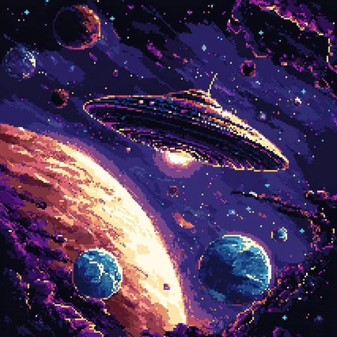 飞碟穿梭星球像素艺术