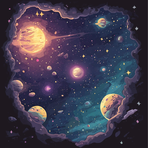 星空浮动卡通像素艺术