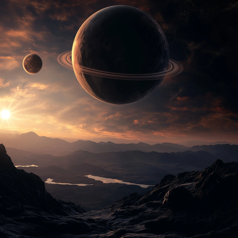 夜空行星环月白昼景观