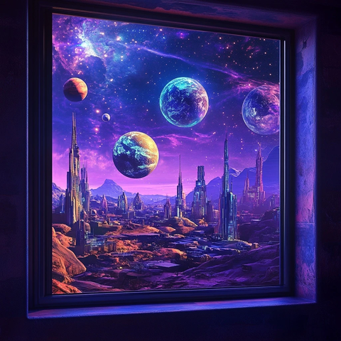 外星城市与星球星空