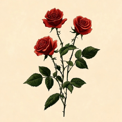 四朵玫瑰海风格图案