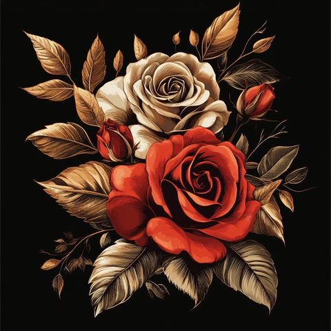 铜叶红玫瑰密集插画