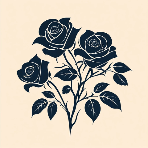 三朵黑玫瑰白色叶子