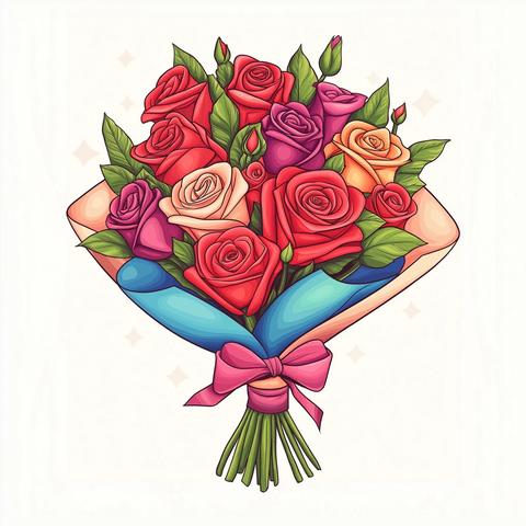 红玫瑰花束彩色包装纸