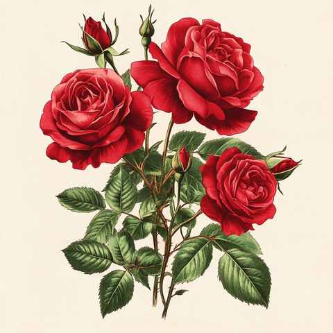 四朵大玫瑰花朵插画