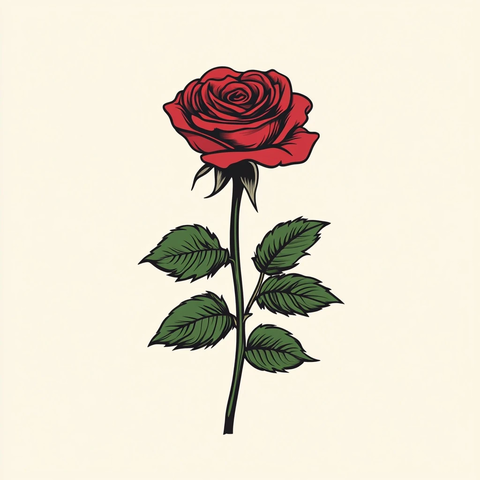 红玫瑰短茎插画