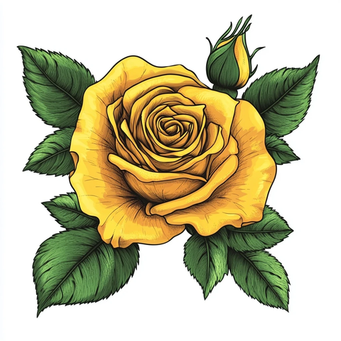 黄玫瑰绿叶矢量插画