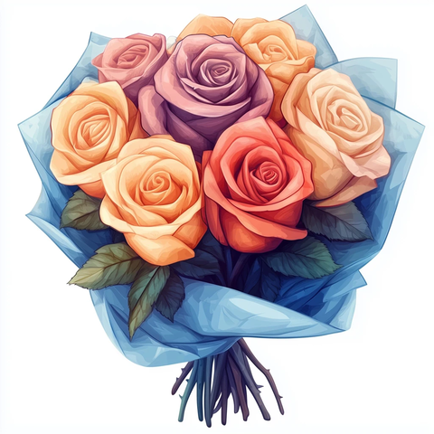 粉彩玫瑰花束插画